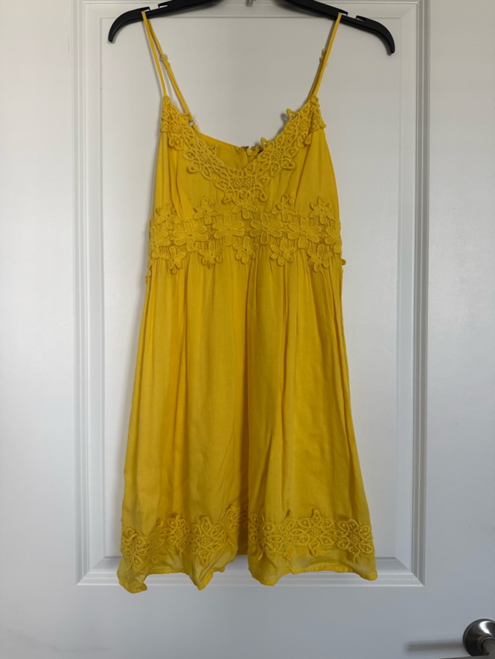 Yellow Floral Crochet Trim Spaghetti Strap Dress